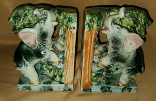 Vintage Ceramic Tilso Elephant Bookends Book Ends Made In Japan