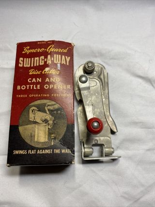 Vintage Swing Away Red Handle Wall Mount Can Opener G3