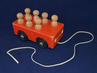 Vintage Creative Playthings Peg Bus Pull Toy Car People Wood Wooden