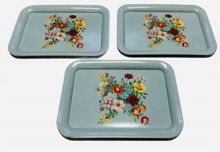 Vintage Tin Floral Lithograph Lap Trays Set Of 3 Boho Decor