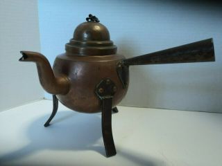 Antique/vintage Copper With Metal Handle/metal Legs Coffee Tea Server Kettle Pot