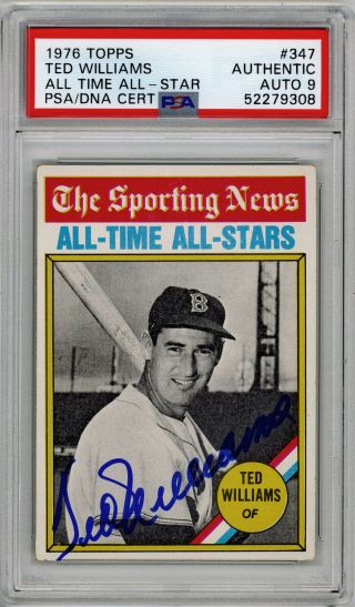 1976 Topps Autographed Psa/dna 9 Ted Williams 347 All Time Signed Baseball Card