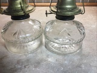 2 Antique/vintage Eagle Glass Kerosene/oil Hurricane Lamp Base 5 1/2”
