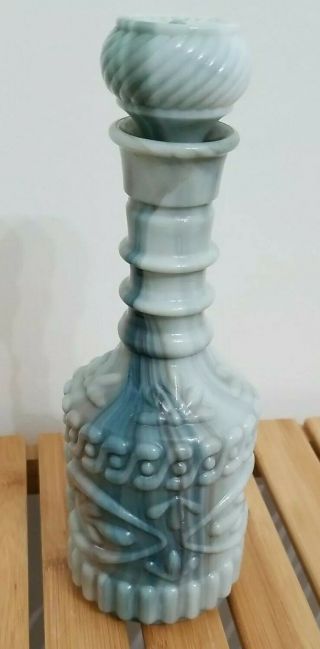 Vintage Jim Beam White Blue Marbled Milk Glass Decanter Liquor Bottle Ky Drb - 230