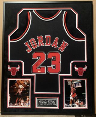 Michael Jordan Framed Autographed 1997 - 98 Mitchell & Ness Jersey Upper Deck