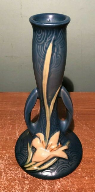 Vintage Roseville Usa Pottery Blue Zephyr Lily Bud Vase 201 - 7 "
