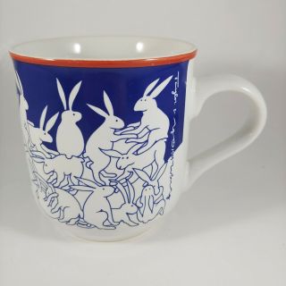 Vtg Taylor & Ng 12oz Red White & Blue Naughty Bunny Rabbit Easter Coffee Mug Cup