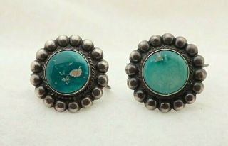 Vintage Navajo Turquoise Sterling Silver 5/8 " Earrings