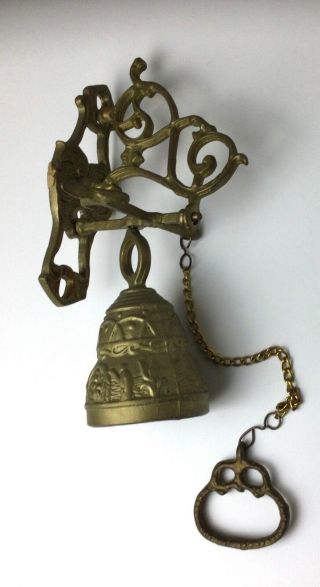 Vintage Brass Bell Store Shop Door Hanging Ring Bell With Pull Chain Wall Mount