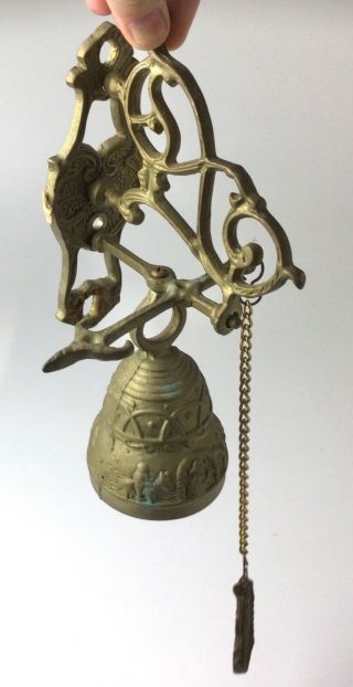 Vintage Brass Bell Store Shop Door Hanging Ring Bell with Pull Chain Wall Mount 2