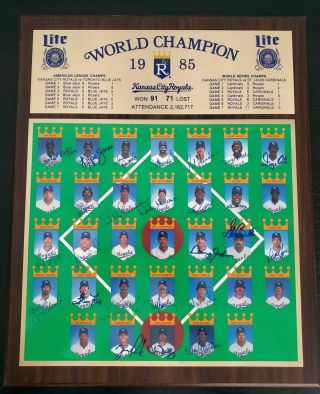 1985 Kansas City Royals World Champions Team Signed Auto Photo Plaque Jsa Loa