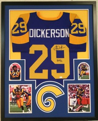 Framed Eric Dickerson Autographed Signed Inscribed L.  A.  Rams Jersey Jsa