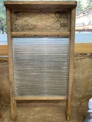 Vintage Antique The Best Save Soap Wood And Glass Washboard 23” X 12.  5” X 2.  5”