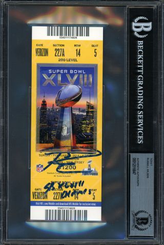 Russell Wilson Autographed Signed Bowl Ticket " Sb Champs " Beckett 12516847