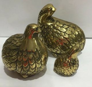 Vintage Mid Century Modern Gold Leaf Birds Quail Shape Metal Set Of 3 Figurines