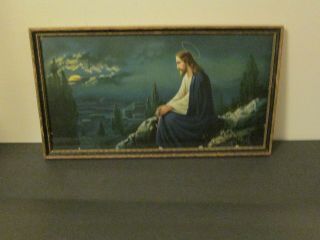 Vintage Framed Picture Of Jesus Christ Praying In The Garden Of Gethsemane