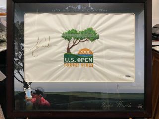 Uda Tiger Woods Signed 2008 Us Open Torrey Pines Flag Framed 339/500