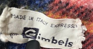 Gimbels Throw Blanket Vintage Italy red plaid tartan Wool blend 53 X 58 fringe 3