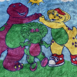 Vintage Barney Dinosaur Throw Crib Blanket Baby Bop BJ Backyard Gang 40x29 2