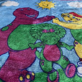 Vintage Barney Dinosaur Throw Crib Blanket Baby Bop BJ Backyard Gang 40x29 3