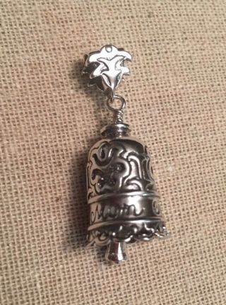 Vintage Sterling Silver Bell Pendant Inscribed " Mom "