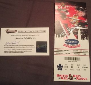 Auston Matthews Signed Autographed Debut Ticket - First Game Toronto Maple Leafs