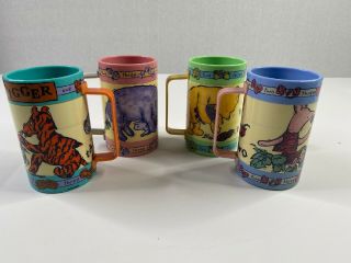 Vtg Elandia 90s Disney Swivel Rotating Puzzle Cup Set Of 4 Pooh & Friends Mugs