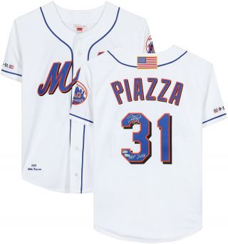 Mike Piazza Ny Mets Signed M&n White 2001 Authentic Jersey & " Hof 2016 " Insc
