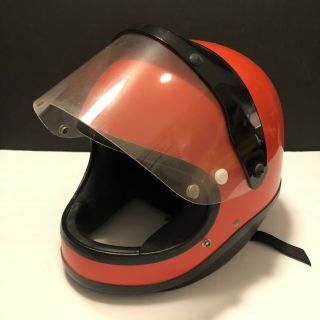 Vintage Shoei Motorcycle Helmet With Full Face Shield Orange Color Size Large