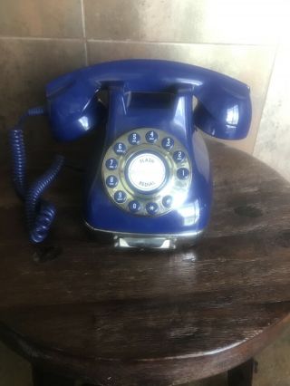 Blue Phone Retro Vintage Style Push Button Rotary Dial Great Ring Heavy