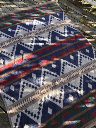 Vintage Biederlack Southwestern America Aztec Print Blanket Soft Plush 52” X 74”