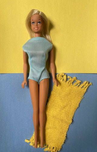 Mattel Vintage 1971 Sunset Malibu Barbie Doll With Swimsuit And Towel