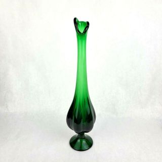 Vintage Viking Glass Epic Dark Green 6 Petal Swung Vase 15