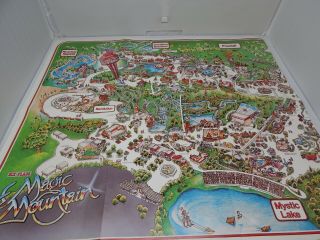 Vintage 1984 Six Flags Magic Mountain Poster Map Valencia California Theme Park