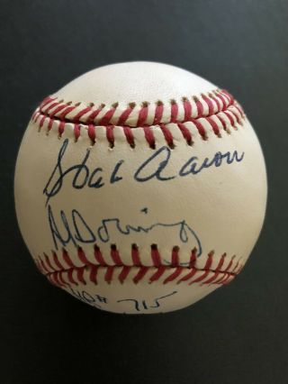 Hank Aaron And Al Downing Signed/inscribed Ronl Baseball Psa/dna Loa