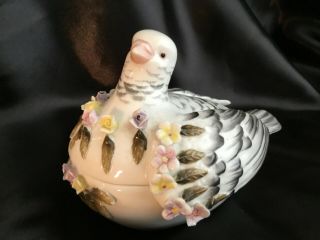 Vintage Candsrea Dove 2 Piece Trinket Box Porcelain Roses Hand Painted 23/301