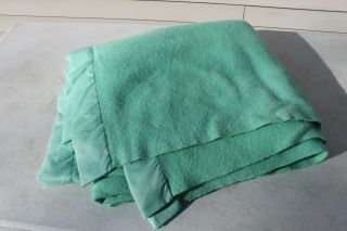 Vtg Faribo Wool Camp Cabin Blanket Throw Faribault Mn Usa 84” X 67” Green