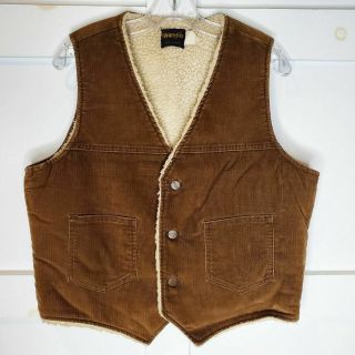 Wrangler Vintage Corduroy Fleece Lined Vest 70s Medium Brown Tan
