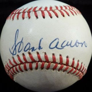 Hank Aaron Signed National League Chub Feeney Game Baseball Plus 2 Cards W/maris