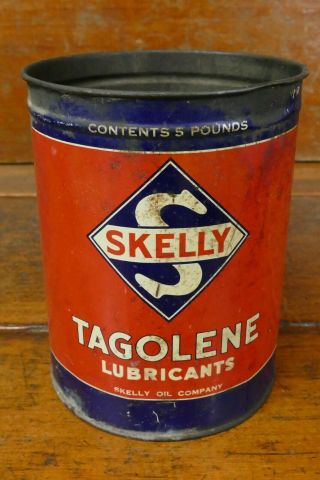 Vintage Early Skelly Oil Co Tagolene Lubricants 5lb Grease Oil Can - Empty