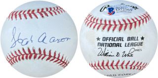 Hank Aaron Bas Vintage Signed Official National League Baseball Hof Auto Beckett