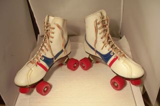 Vintage Official Roller Derby Roller Skates Women Size 8 Red White Blue