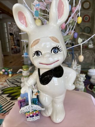 Euc Vtg Easter Bunny Smiley Boy Ceramic 12 " Tall Atlantic Mold 