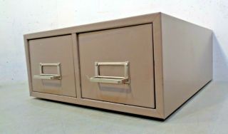 Vtg Globe - Weis 2 Drawer Metal Index Card File Cabinet Tan Chrome 14x17 Stackable