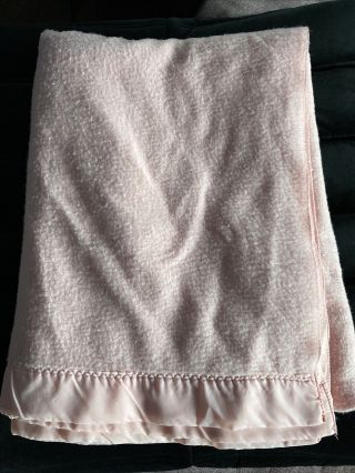 Vintage Blanket Pink Nylon Trim Thermal 63 X 88 Twin Usa