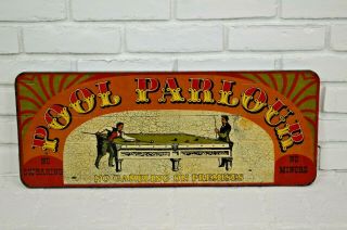Vintage 1974 Pool Wooden Billiards Pub Sign Art Sign 28 X 11.  5