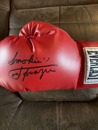 Smokin Joe Frazier Inscribed Left Hand Auto Signed Glove Psa Has Ali Sig Smudged