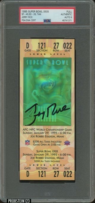 Jerry Rice Signed 1995 Bowl Xxix Full Ticket Psa/dna Authentic Auto 9