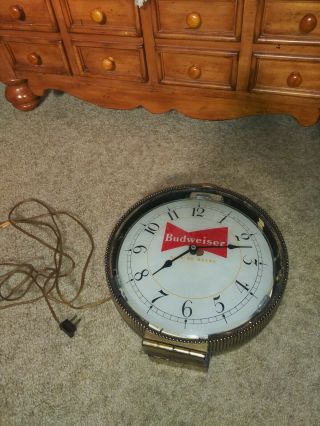 Vtg Budweiser Lighted Pocket Watch Clock Hanging Sign,  Missing Parts.