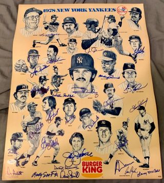 1978 York Yankees Ws Team Signed Burger King Poster W/jsa Cert
